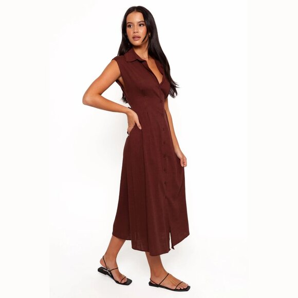 New! Petal + Pup Chocolate Brown Cami Midi Dress Size Medium 41159 - Picture 3 of 12